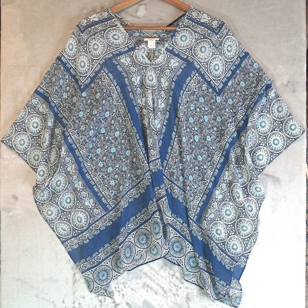 J. Jill Poncho Womens Floral Paisley Boho Sheer Chiffon Resort Cover Up One Size
